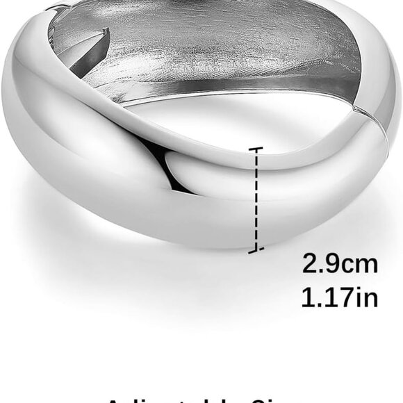 Silver & Gold Wide Open Hinge Cuff Bracelet for Women - Dainty, Hypoallergenic, - Picture 5 of 6